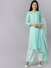 Women Sea Green Ethnic Motifs Printed Regular Kurta With Palazzos With Dupatta Set 1