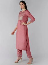 Women Pink Solid Embroidered Kurti Trousers With Dupatta 1