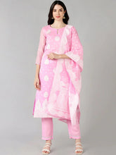 Women Pink Woven Design Kurta Trousers With Dupatta