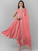 Women Pink Solid Kurti Trousers With Dupatta