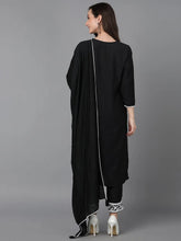 Women Black Poly Silk Embroidered Straight Kurta Pant Set With Dupatta-PKSKD1342AB