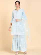 Women Blue Poly Silk Embroidered Straight Kurta Sharara Set With Dupatta-PKSKD1402_XXL