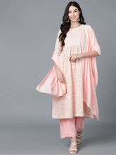 Women Peach Poly Georgette Embroidered Kurta Trouser With Dupatta 1