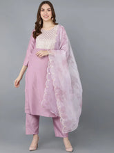 Women Lavender Embroidered Kurta Trousers With Dupatta 3