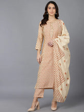 Women Cream Poly Silk Kurta Trousers With Dupatta 1