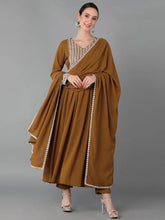 Women Mustard Poly Georgette Yoke Design Kurta Trousers With Dupatta