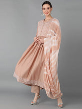 Women Beige Silk Blend Yoke Design Solid Kurta Trousers With Dupatta