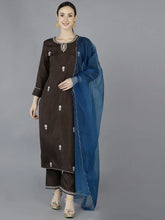 Women Grey Silk Blend Embroidered