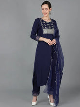 Women Blue Poly Silk Kurta Trousers With Dupatta 1