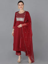 Women Red Poly Silk Yoke Design