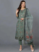 Women Organza Embroidered Floral Printed Kurta-PKSKD1742