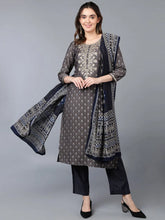 Silk Blend Grey Printed Straight Kurta Pant-PKSKD1790A