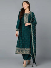 Green Silk Blend Embroidered Straight Suit Set-PKSKD1818