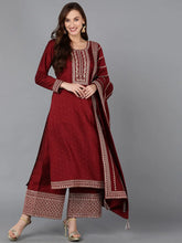 Women Silk Blend Embroidered Kurta Palazzos-PKSKD1860