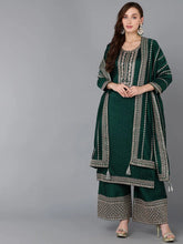 Women Silk Blend Embroidered Kurta Palazzos-PKSKD1862