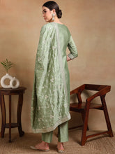 Women Green Silk Blend Embroidered Straight Kurta Pant Set With Dupatta-PKSKD1897D
