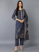 Silk Blend Grey Printed Straight Kurta Pant-PKSKD1959