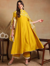 Women Yellow Silk Blend Embroidered Anarkali Kurta Palazzo Set With Dupatta-PKSKD2118A