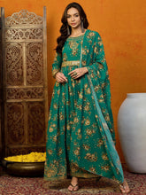 Polyester Floral Green Indian Ethnic