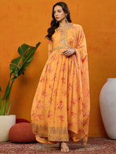Polyester Floral Orange Indian Ethnic