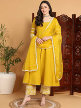 Women Yellow Silk Blend Embroidered Anarkali Kurta Palazzo Set With Dupatta-PKSKD2210