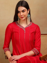 Women Red Silk Blend Embroidered Anarkali Kurta Pant Set With Dupatta-PKSKD2289