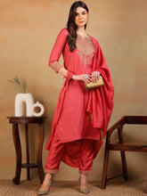 Women Rust Silk Blend Embroidered Straight Kurta Pant Set With Dupatta-PKSKD2315
