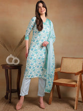 Women Off White Poly Rayon Printed Straight Kurta Pant Set With Dupatta