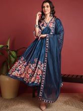 Polyester Floral Blue Indian Ethnic