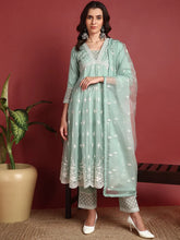 Organza Solid Green Indian Ethnic