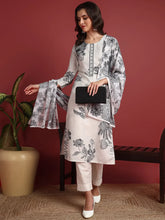 Polyester Floral White Indian Ethnic-PKSKD2391