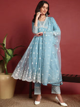 Organza Solid Blue Indian Ethnic-PKSKD2400