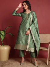 Polyester Ethnic motifs Green Indian Ethnic