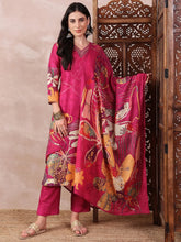 Women Pink Silk Blend Floral Printed Straight Kurta Trouser With Dupatta-PKSKD2414
