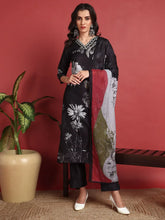 Polyester Floral Black Indian Ethnic-PKSKD2417