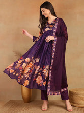 Women Purple Silk Blend Floral Printed Straight Kurta Trouser With Dupatta-PKSKD2435