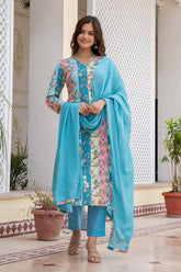 Multi Color Rayon Blend Floral Printed Straight Suit Set PKSKD2461