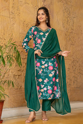 Green Rayon Blend Floral Printed Straight Trouser Suit Set PKSKD2510GRN