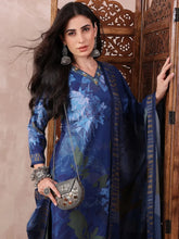 Women Blue Silk Blend Floral Printed Straight Kurta Trouser With Dupatta-PKSKD2555BLU