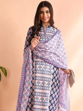 Women Blue Poly Rayon Ethnic Motifs Printed Straight Kurta Trouser With Dupatta-PKSKD2571BLU