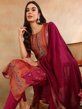 Women Purple Silk Ethnic Motifs Woven Design Straight Kurta Trouser With Dupatta-PKSKD2660