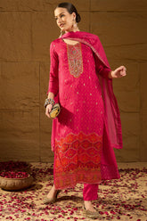 Pink Pure Silk Ethnic Motifs Woven Design Straight Suit Sets HOPPKSKD2850
