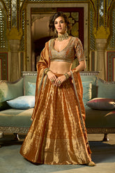 Orange Silk Blend Embroidered Flared Lehenga Choli With Dupatta PKSKD2865