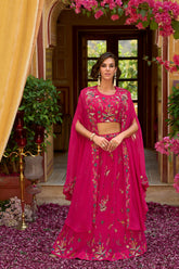 Pink Silk Blend Embroidered Straighit Top Skirt With Shrug PKSKD2867
