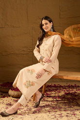 Off White Chanderi Solid Woven Design Straight Kurta Trouser With Dupatta PKSKD2906