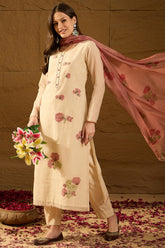 Off White Chanderi Solid Woven Design Straight Kurta Trouser With Dupatta PKSKD2907