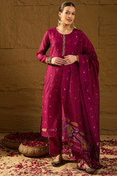 Purple Chanderi Solid Woven Design Straight Kurta Trouser With Dupatta PKSKD2910