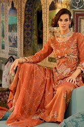 Orange Solid Embroidered Straight Kurta Palaazo with Dupatta PKSKD3003