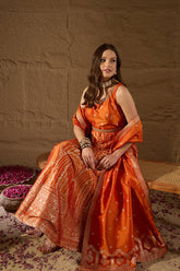 Orange Silk Blend Woven Design Anarkali Kurta Churidar with Dupatta HPKSKD3023