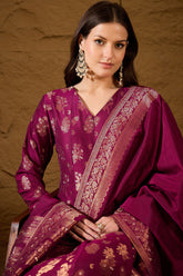 Pink Chanderi Woven Design Anarkali Kurta Palazzo With Dupatta HOPPKSKD3030